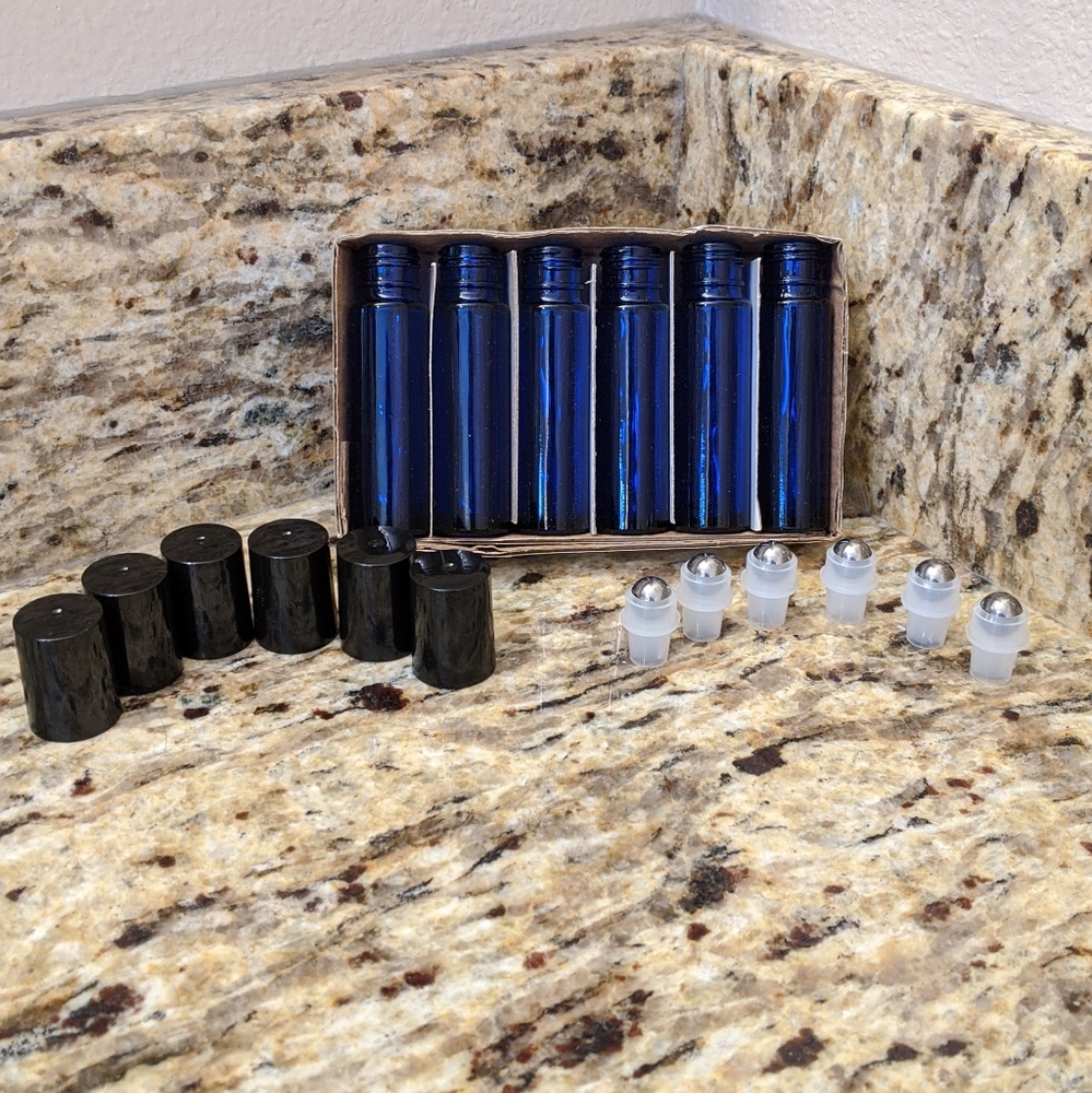 10ml Blue Glass Roller Ball Bottles - Set of 6
